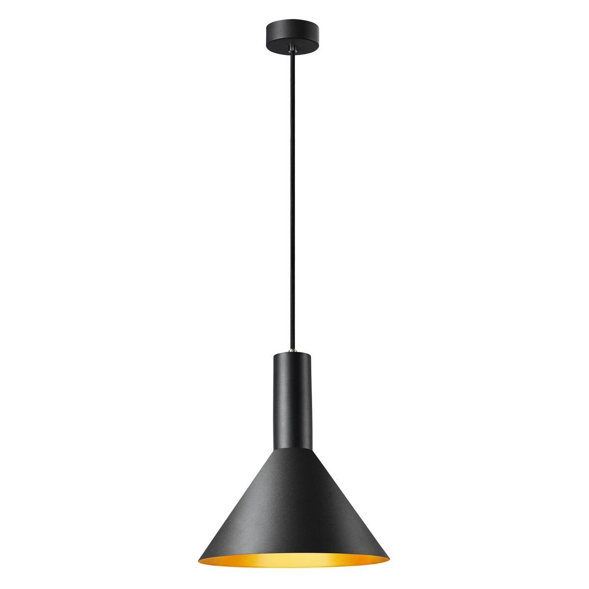 Lampe suspendue noire avec intérieur doré E27