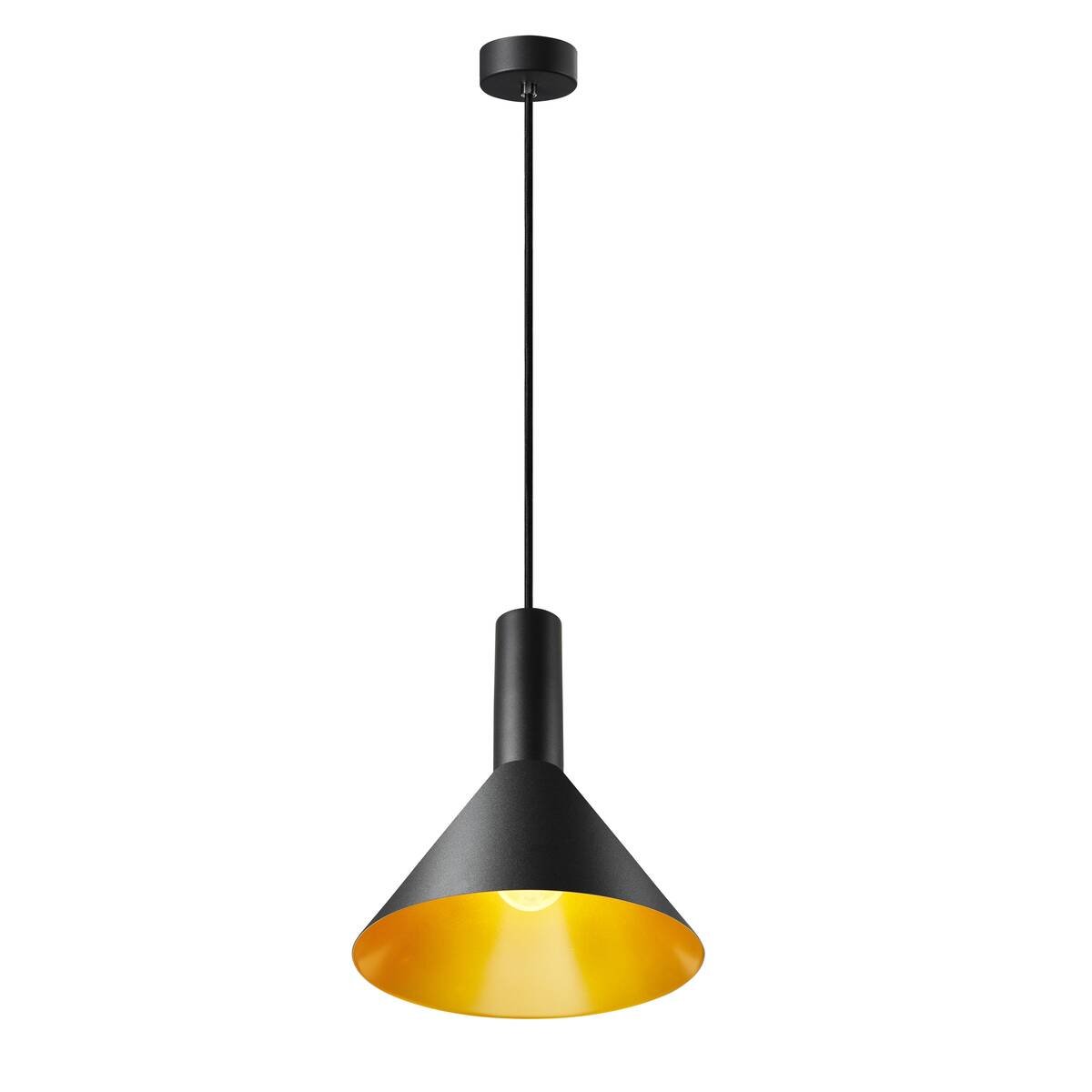 Lampe suspendue noire avec intérieur doré E27