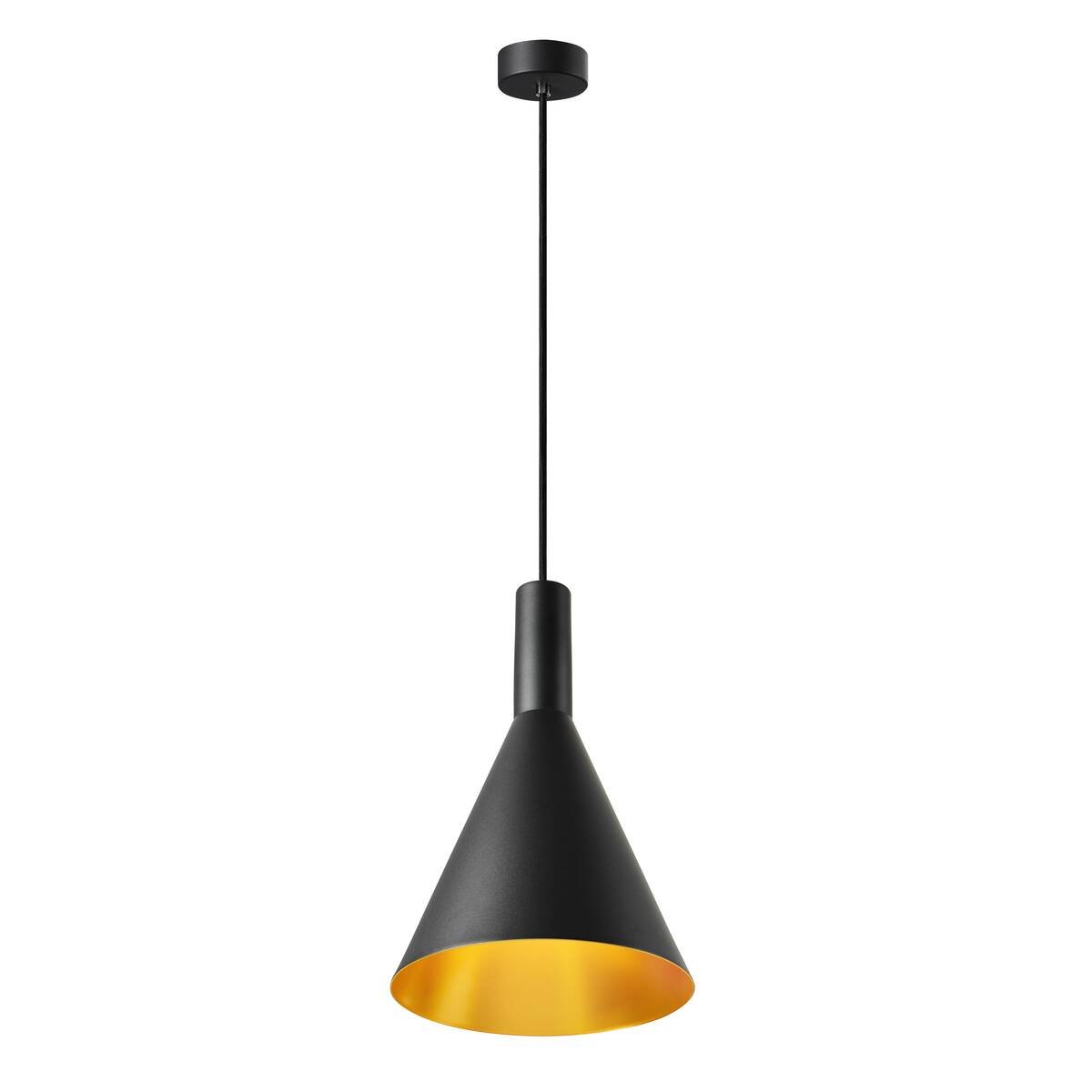 Lampe suspendue noire avec intérieur doré E27