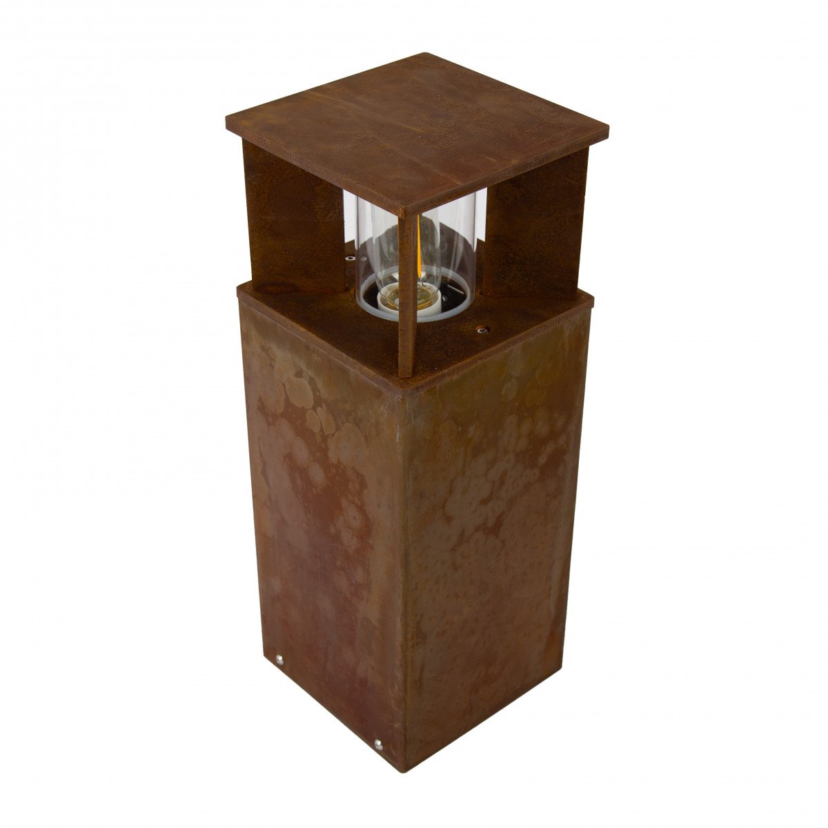 Robuste lampe de jardin carrée en acier corten brun en verre fenêtre lampe d'extérieur.