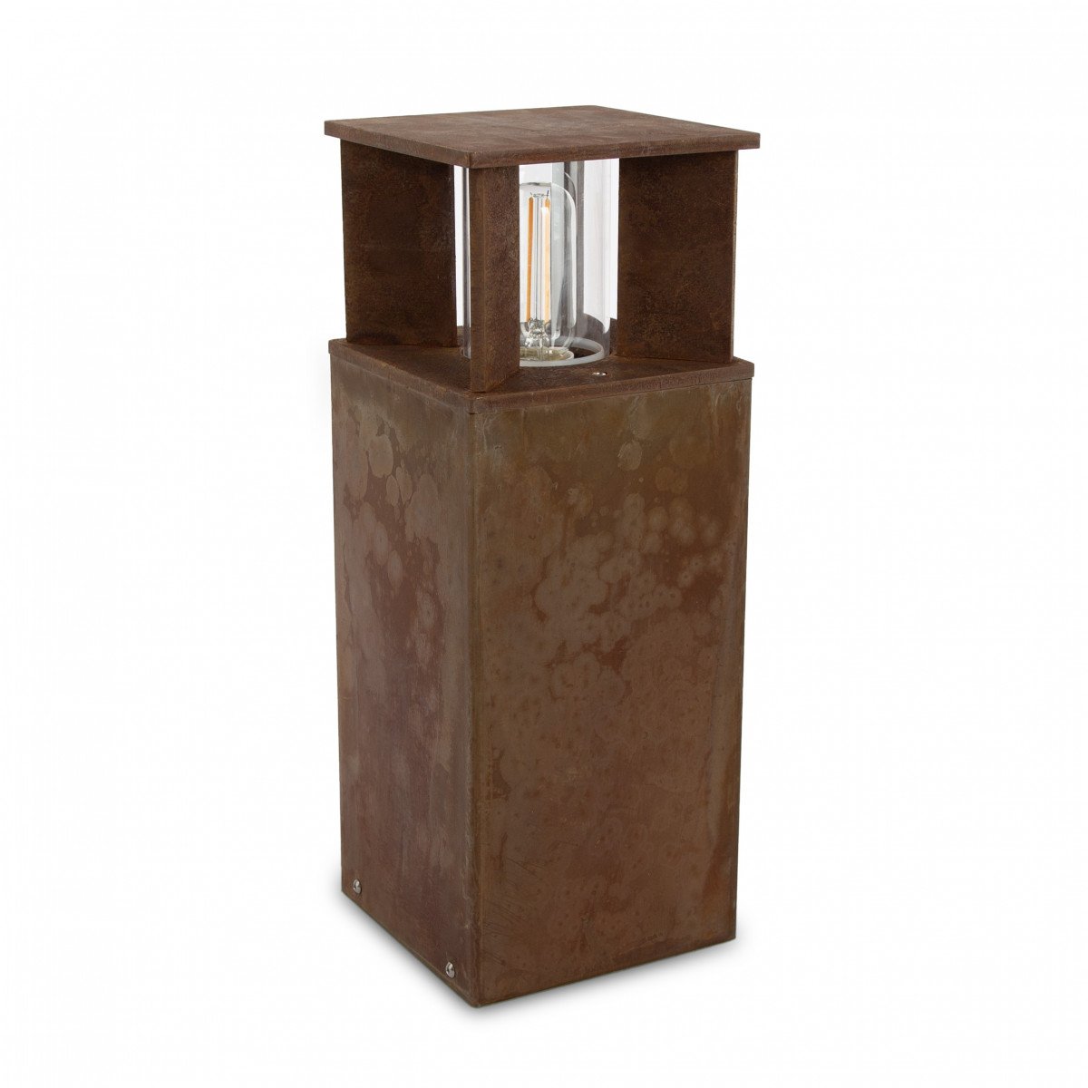 Robuste lampe de jardin carrée en acier corten brun en verre fenêtre lampe d'extérieur.